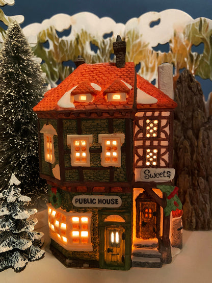 Christmas Village House by Dept 56.  Illuminated Public House. Sweets. Dickens Village Series. Made in Taiwan. Christmas Village/Diorama. - Tampa Home & Garden Store