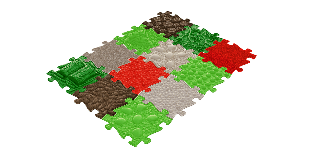 Sensory Gift Set for Kids interlocking play mats with textured bubbles and pebbles in green brown on Tampa Home & Garden Store