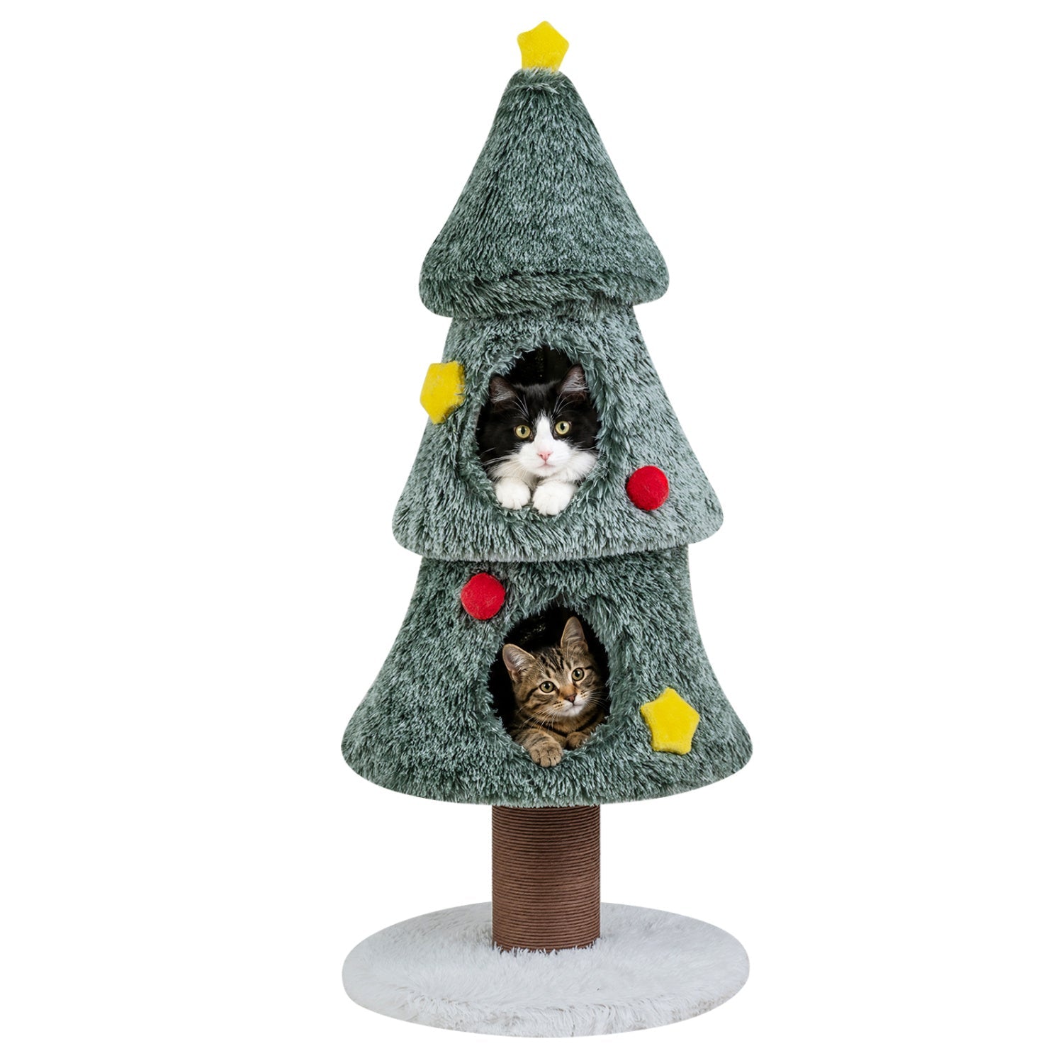 Cat Tree Christmas Tree with 2 Condos & Scratching Post by DirectDeals, green plush on Tampa Home & Garden Store