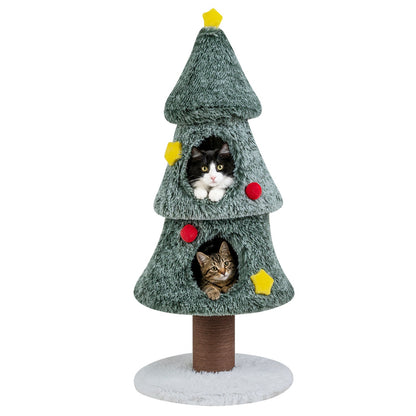 Cat Tree Christmas Tree with 2 Condos & Scratching Post by DirectDeals, green plush on Tampa Home & Garden Store