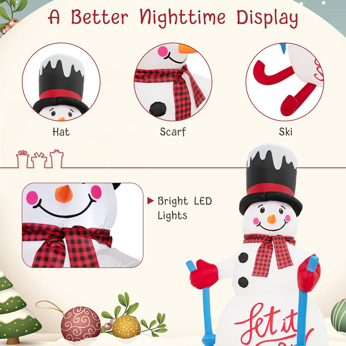 Inflatable snowman decoration with LED lights, red scarf, built-in sandbag DirectDeals on Tampa Home & Garden Store