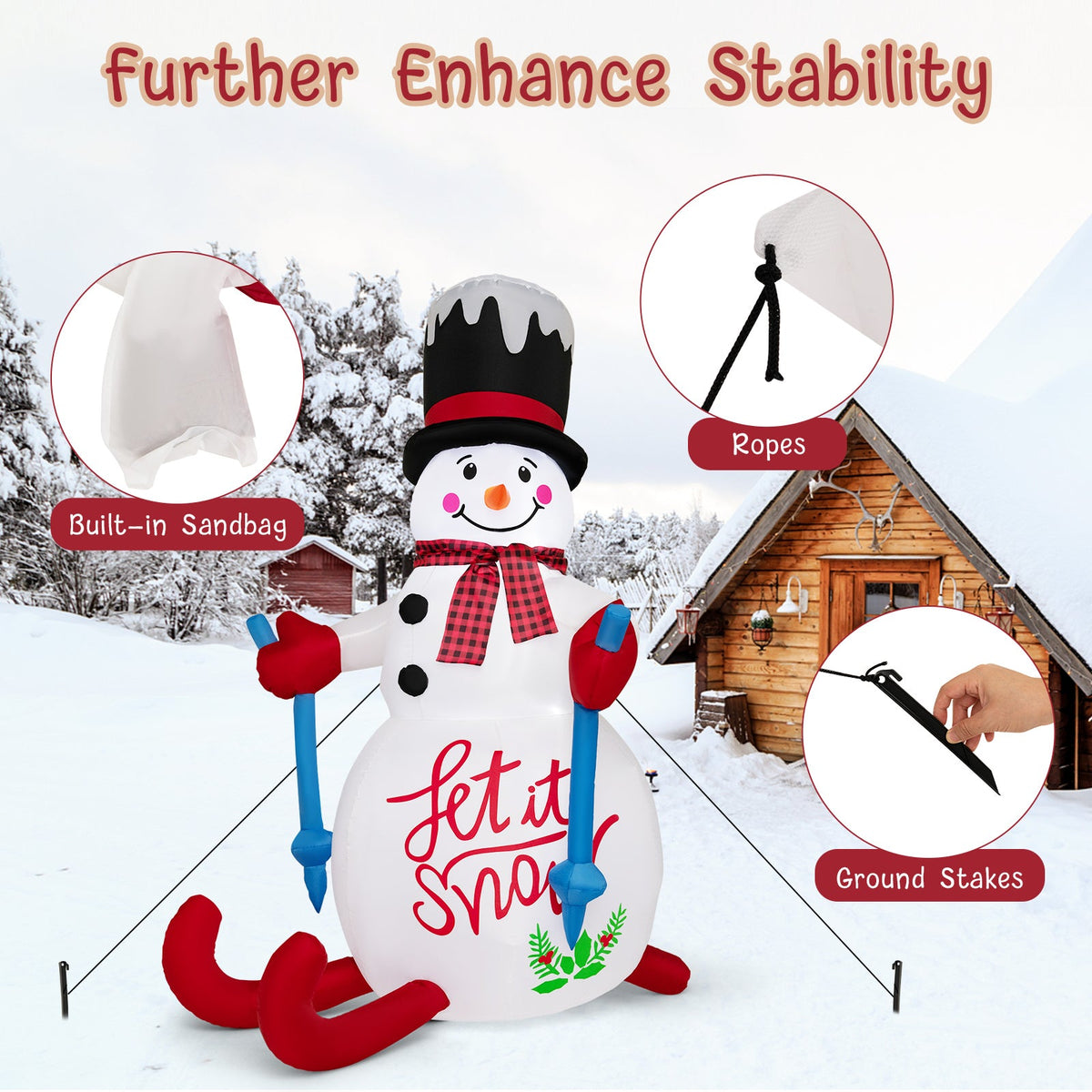 DirectDeals Christmas inflatable white snowman with LED lights and built-in sandbag on Tampa Home & Garden Store