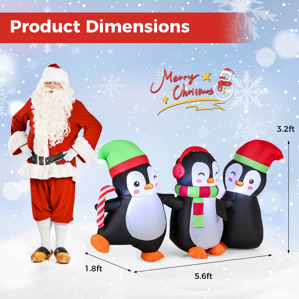 DirectDeals Christmas inflatable penguin family with built-in LED lights, 3 penguins in hats on Tampa Home & Garden Store