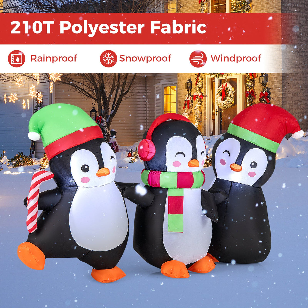 Christmas Inflatable Penguins Family with LED Lights, 3 penguins in hats DirectDeals on Tampa Home & Garden Store