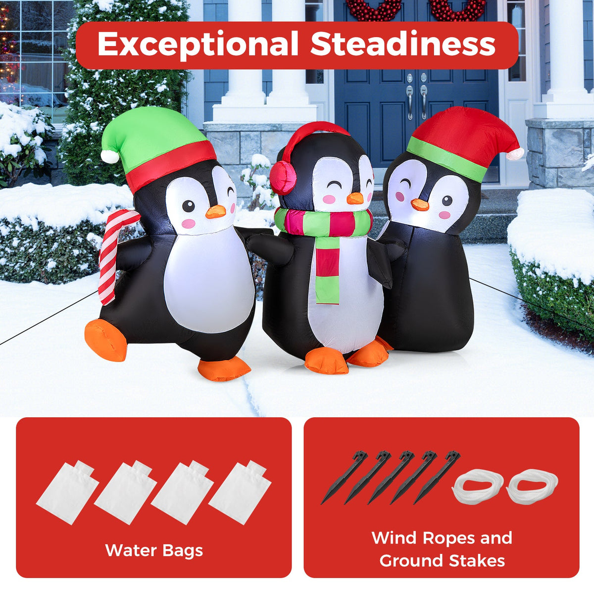 DirectDeals Christmas inflatable penguins family with LED lights on snowy front yard trio on Tampa Home & Garden Store
