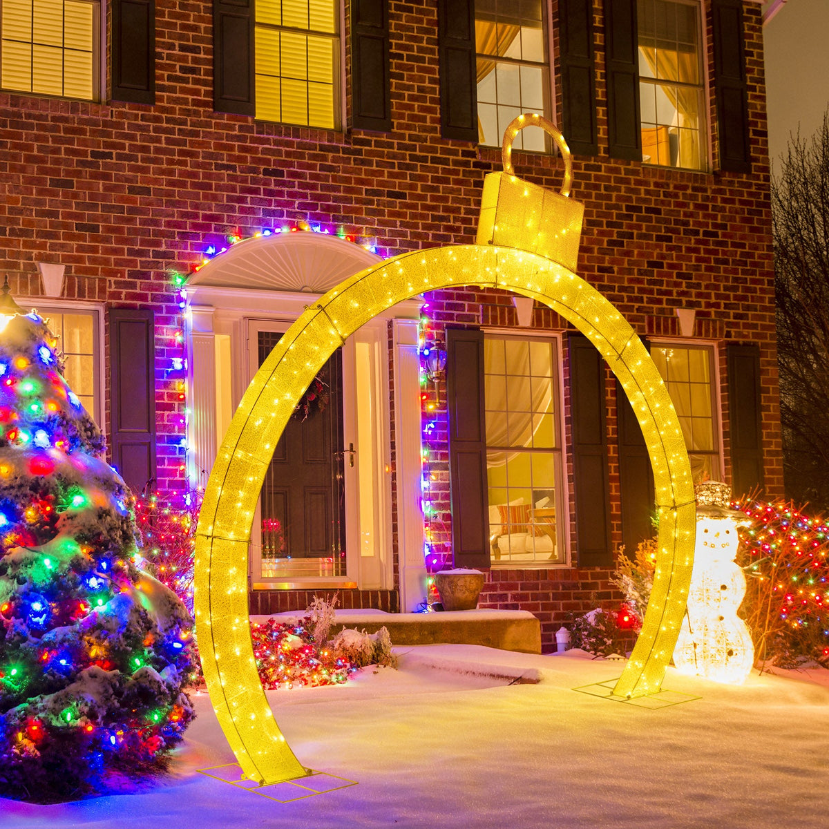 10.5 ft outdoor Christmas pre-lit arch with gold ornament cap and 300 warm white LEDs DirectDeals on Tampa Home & Garden Store
