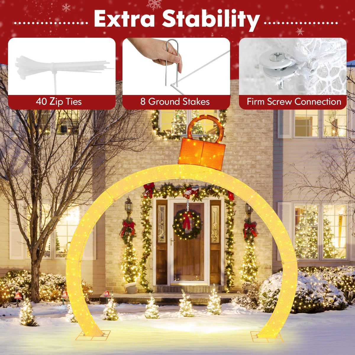 10.5 ft DirectDeals Christmas pre-lit arch with gold ornament cap and 300 warm white LEDs on Tampa Home & Garden Store