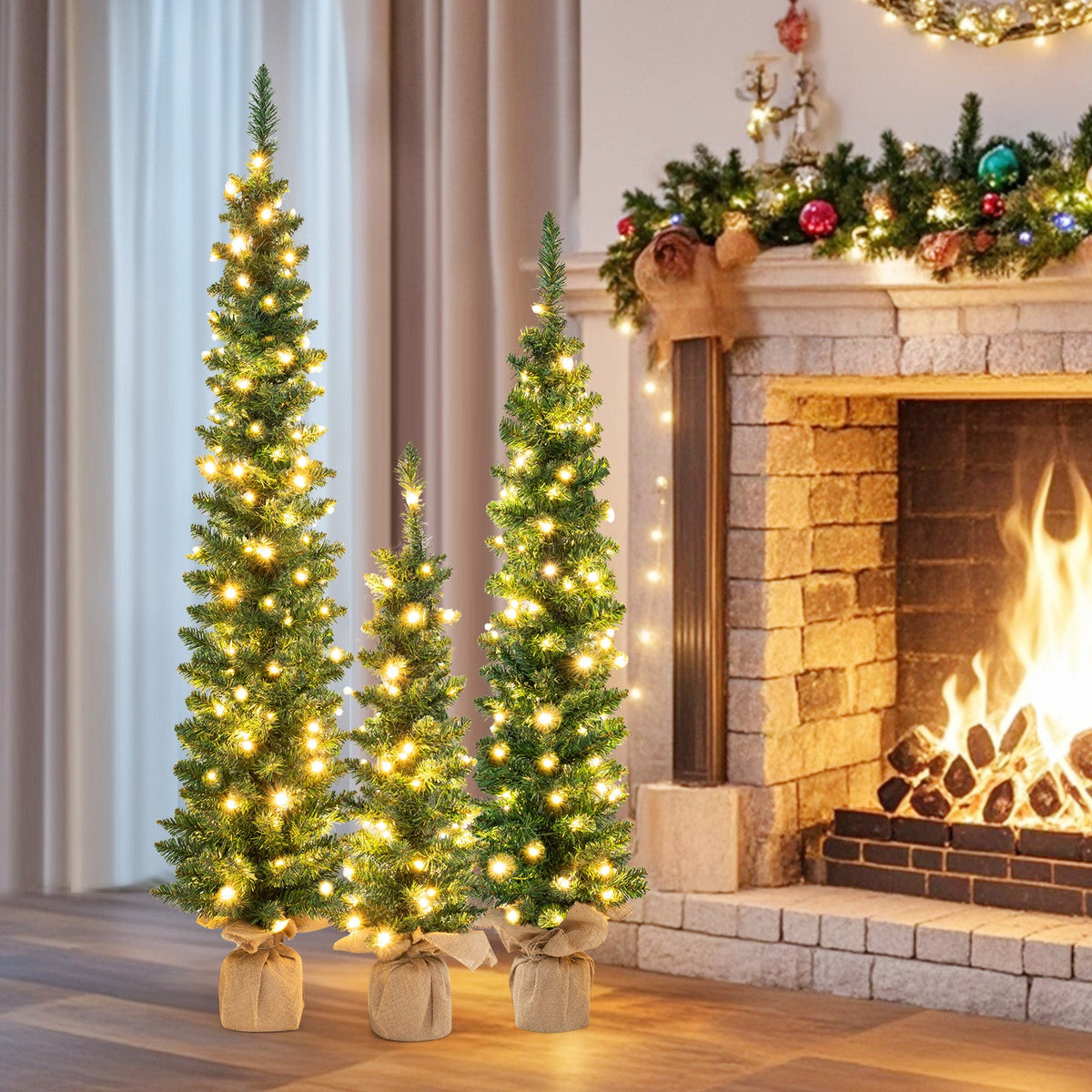 Pre-Lit artificial Christmas tree set of 3 with warm white LED lights, green foliage DirectDeals on Tampa Home & Garden Store