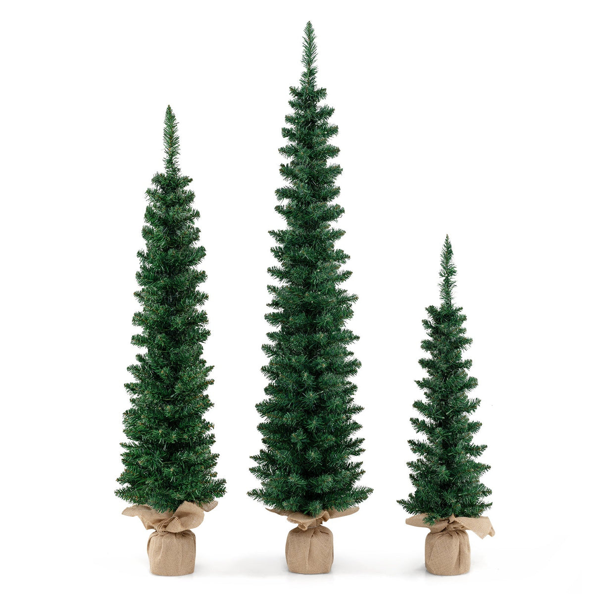 Pre-Lit artificial Christmas tree set of 3 with LED lights, evergreen trees on burlap bases on Tampa Home & Garden Store