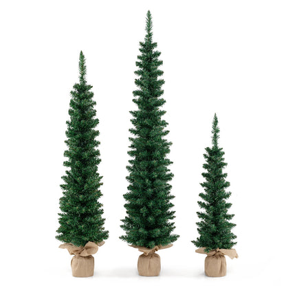 Pre-Lit artificial Christmas tree set of 3 with LED lights, evergreen trees on burlap bases on Tampa Home & Garden Store