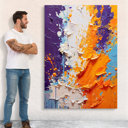 Canvas Print Chromatic Rift by Tailored Canvases; bold purple, white, and orange abstract texture on Tampa Home & Garden Store