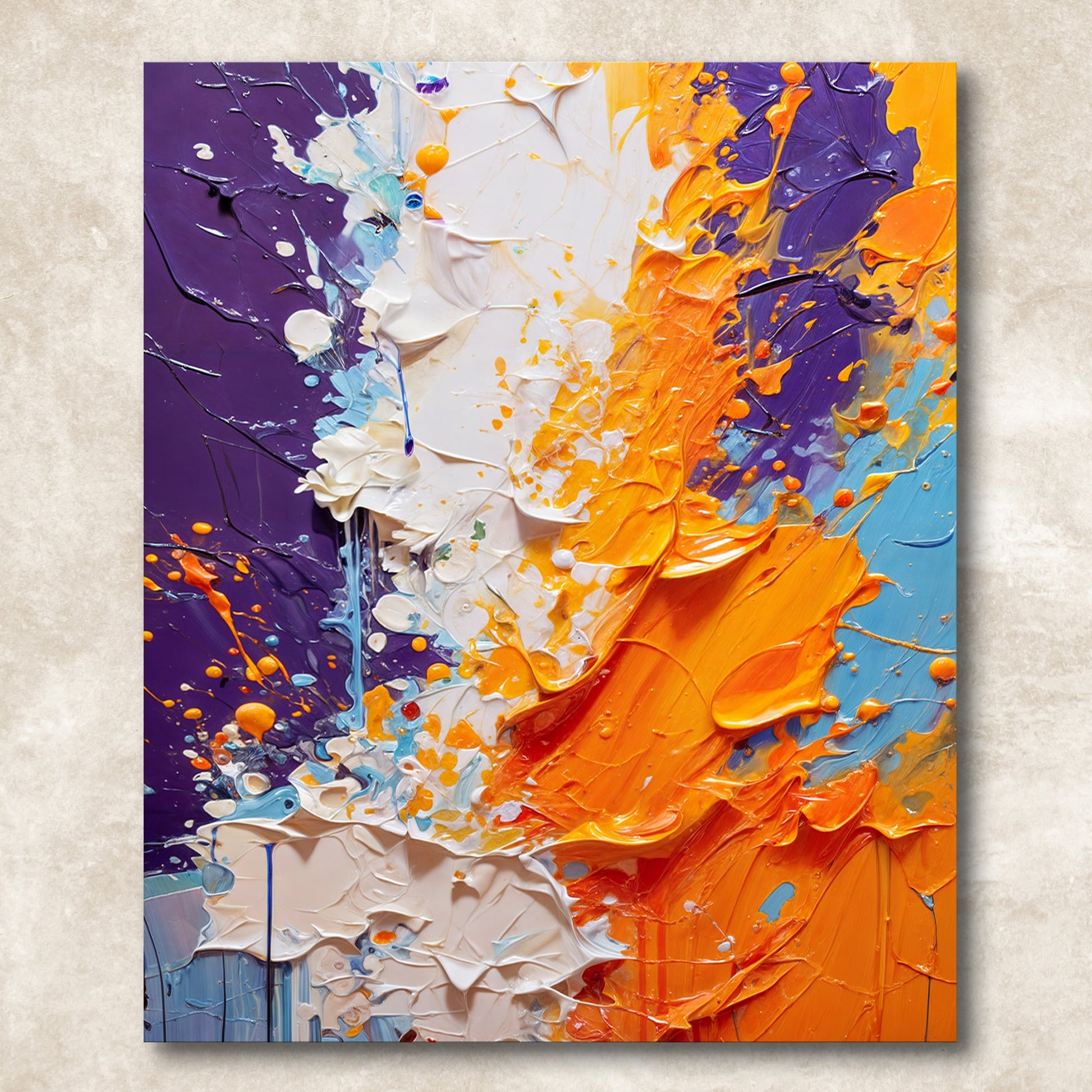 Canvas Print Chromatic Rift thick impasto abstract in purple orange blue white on Tampa Home & Garden Store