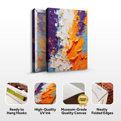 Canvas Print Chromatic Rift, 3-panel Tailored Canvases with bold purple and orange impasto on Tampa Home & Garden Store