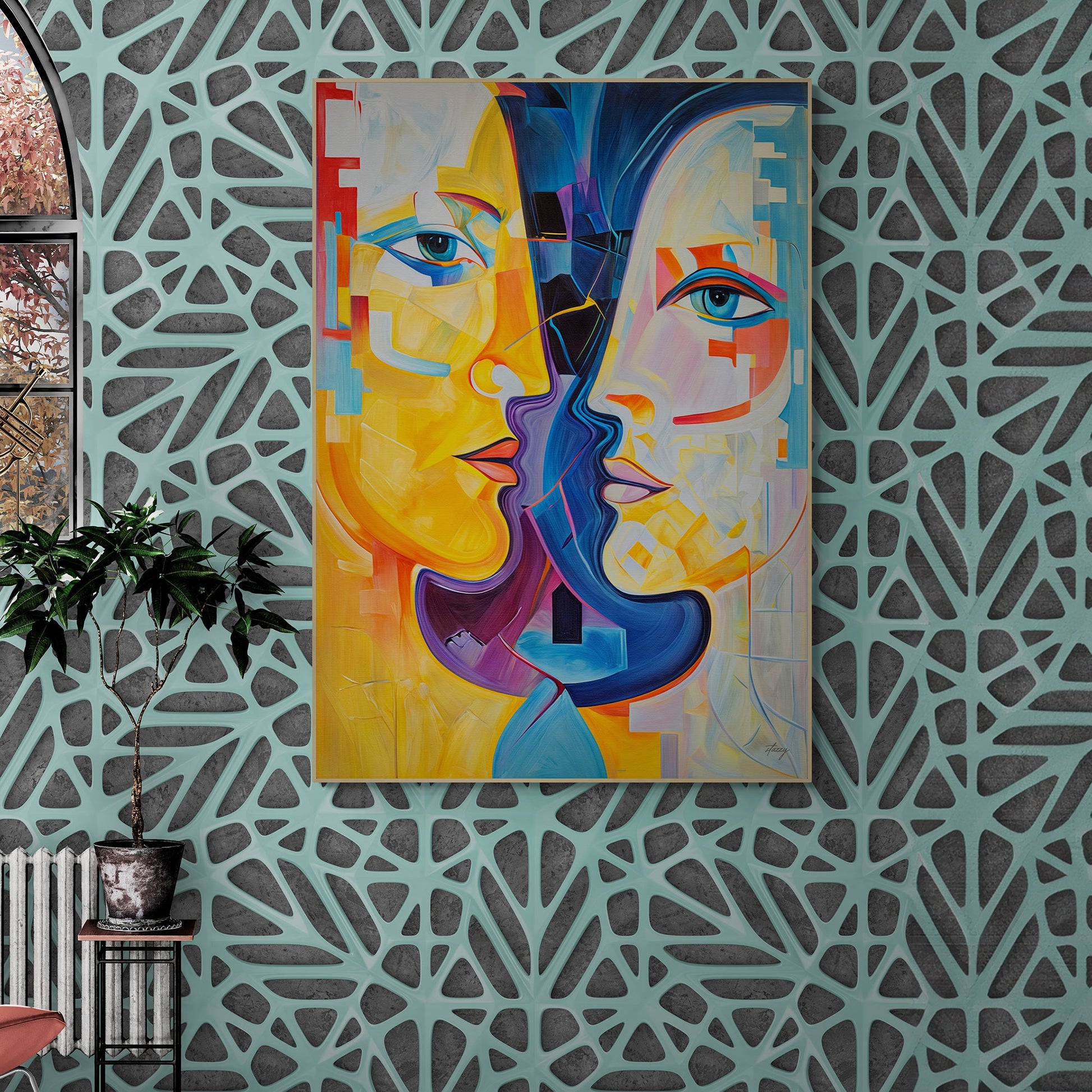 Canvas Print Chromatic Souls by Tailored Canvases; abstract portrait on teal crafting canvas on Tampa Home & Garden Store