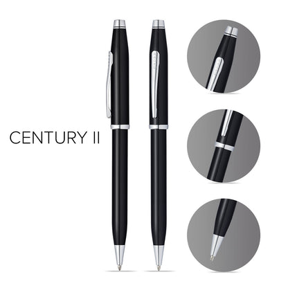 Century II Black Lacquer Ballpoint Pen pair by A.T. Cross with silver accents on Tampa Home & Garden Store