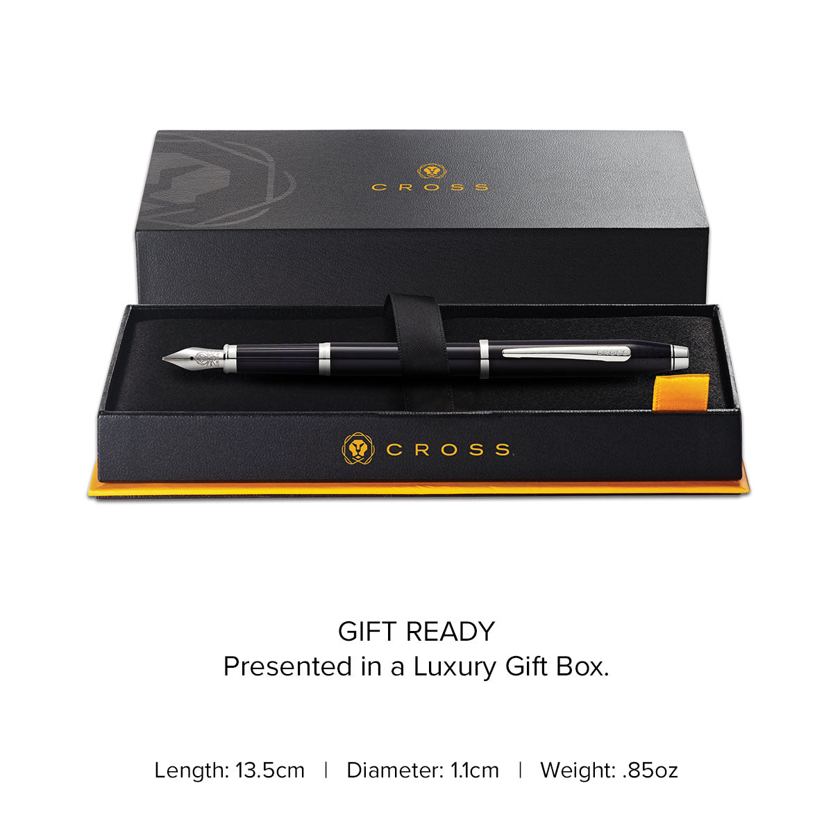 Cross Century II black lacquer fountain pen with silver trim and medium nib in gift box on Tampa Home & Garden Store
