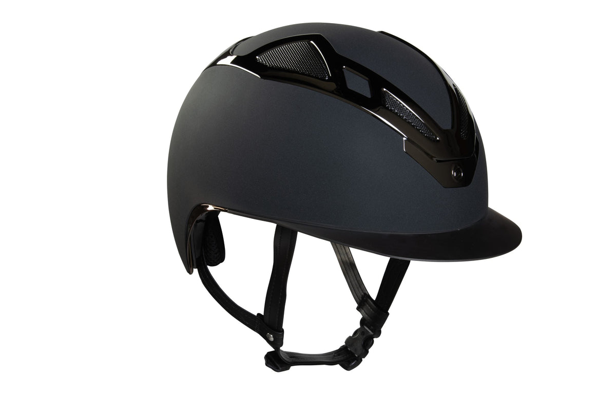 Suomy Apex Riding Helmet Chrome Black Matte with vented shell for equestrian use on Tampa Home & Garden Store