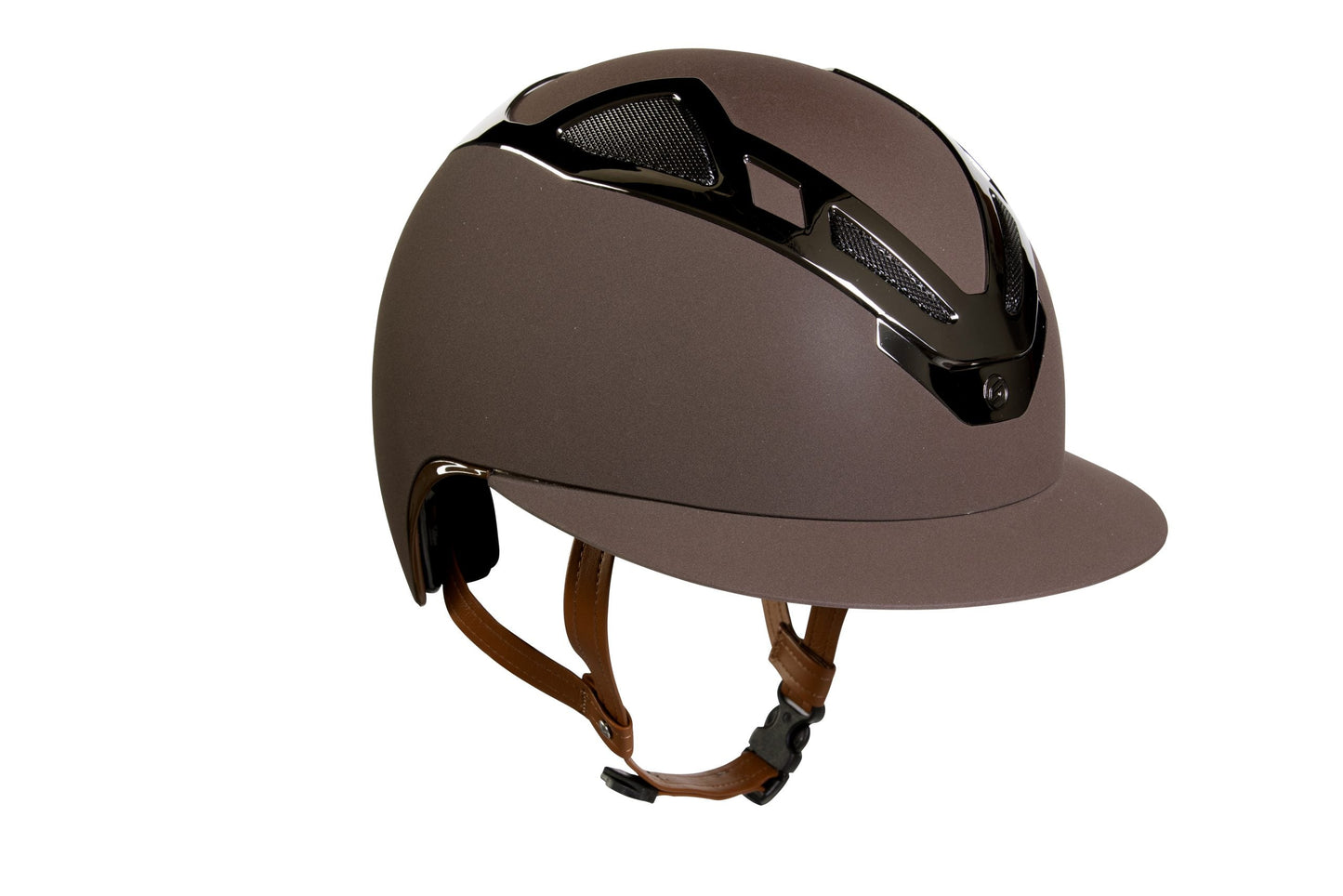 Suomy Apex riding helmet Chrome Brown Matte with black vents and leather strap American Equus on Tampa Home & Garden Store