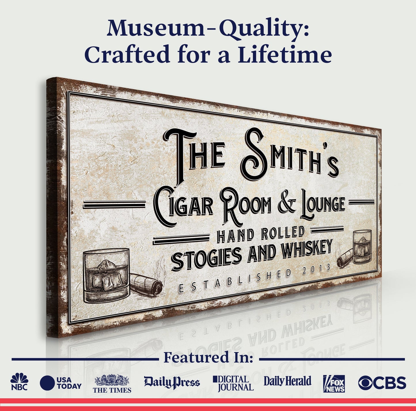 Personalized Cigar Room and Lounge Sign II canvas by Tailored Canvases with parchment look on Tampa Home & Garden Store
