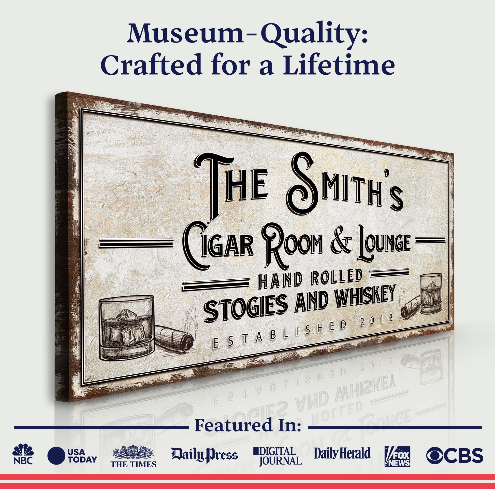 Personalized Cigar Room and Lounge Sign II canvas by Tailored Canvases with parchment look on Tampa Home & Garden Store