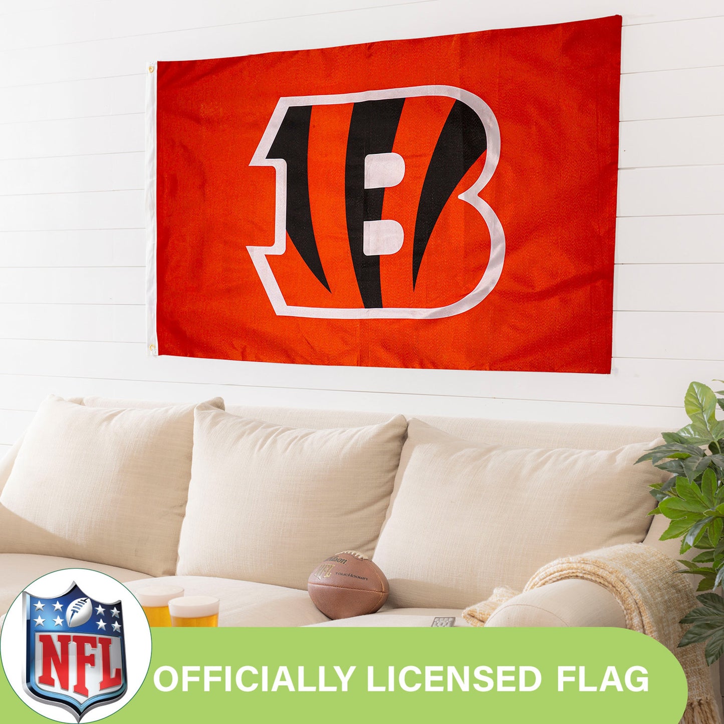 Cincinnati Bengals Single Sided Flag with 2 Grommets, 3'x5' - Tampa Home & Garden Store