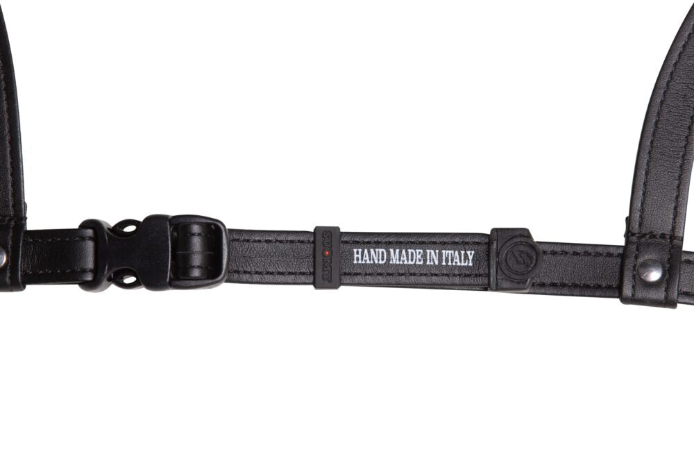 Suomy Apex riding helmet strap in black leather with HAND MADE IN ITALY stamp on Tampa Home & Garden Store