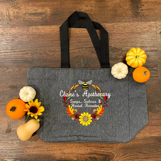 Claire's Apothecary Fall Wreath Embroidered Tote Bag - Outlander Inspiration - Tampa Home & Garden Store