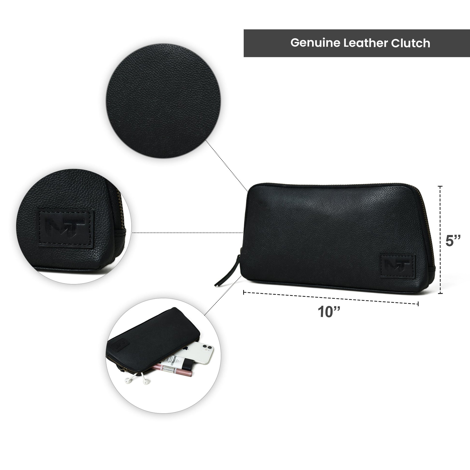 Classic Black Leather Clutch - Tampa Home & Garden Store