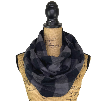 Classic Buffalo Plaid in Charcoal Grey and Black Flannel Infinity or Blanket Scarf - Tampa Home & Garden Store
