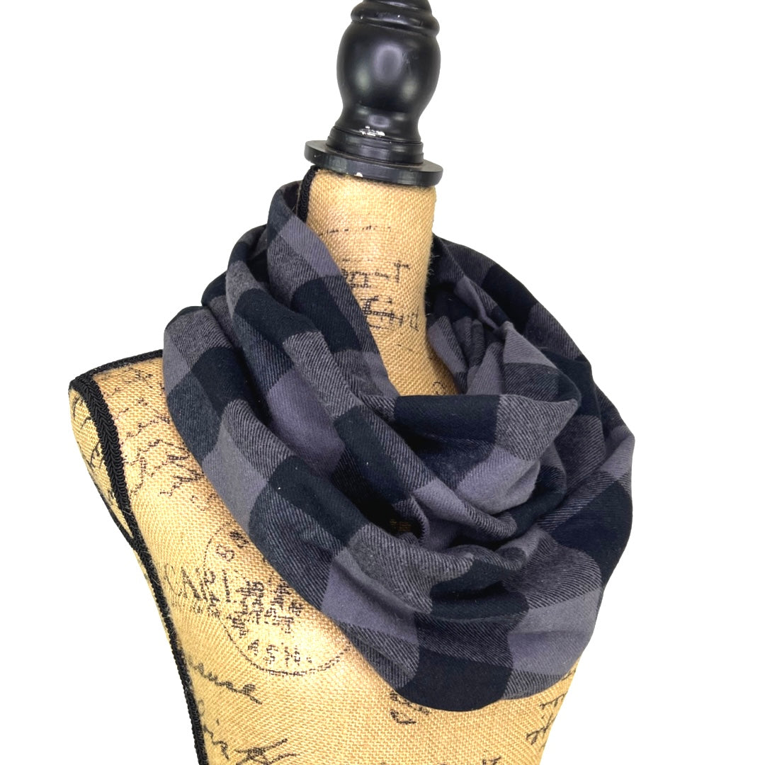 Classic Buffalo Plaid in Charcoal Grey and Black Flannel Infinity or Blanket Scarf - Tampa Home & Garden Store