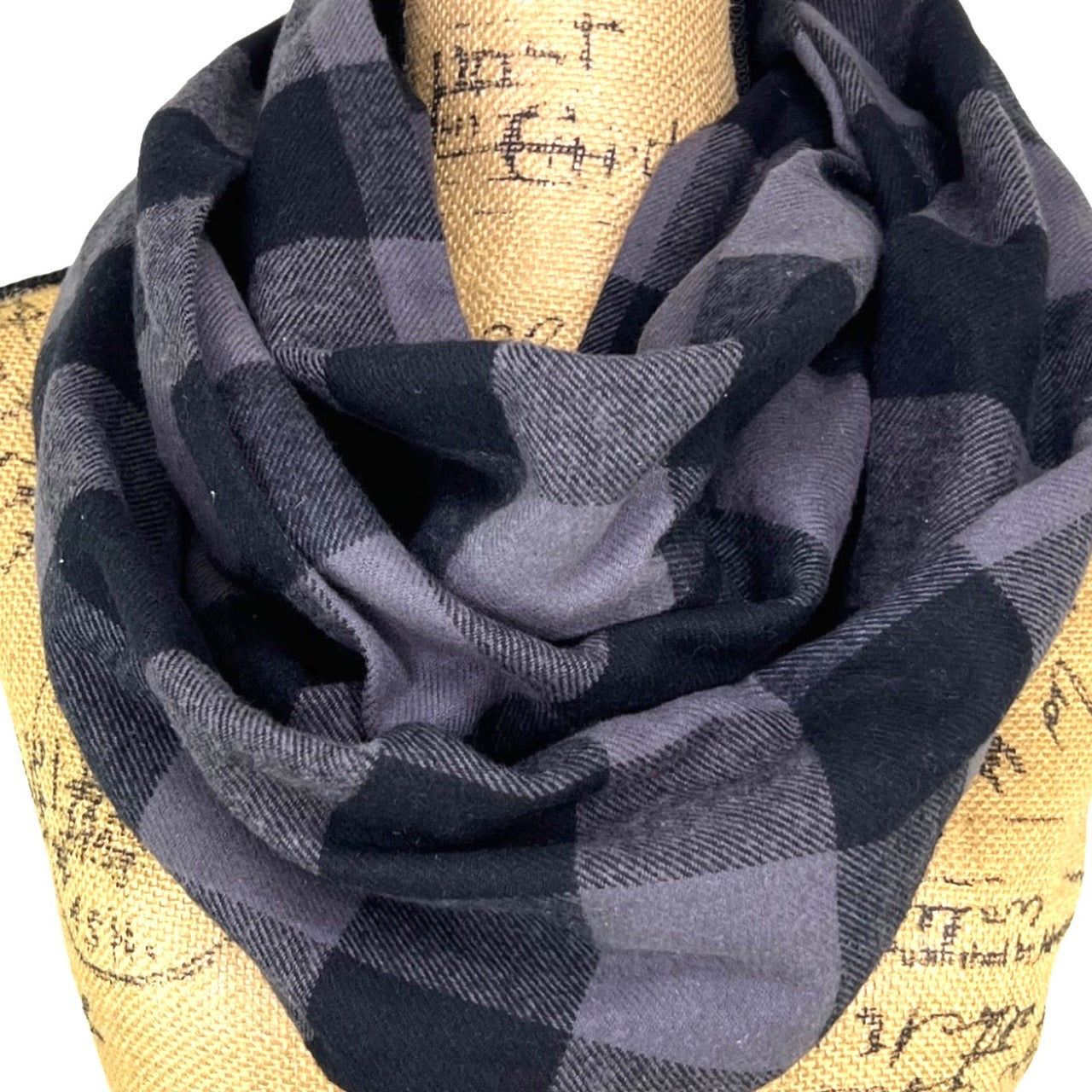 Classic Buffalo Plaid in Charcoal Grey and Black Flannel Infinity or Blanket Scarf - Tampa Home & Garden Store