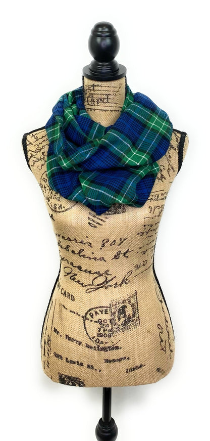 Classic Green, Blue, and White Plaid Flannel Infinity or Blanket Scarf - Tampa Home & Garden Store