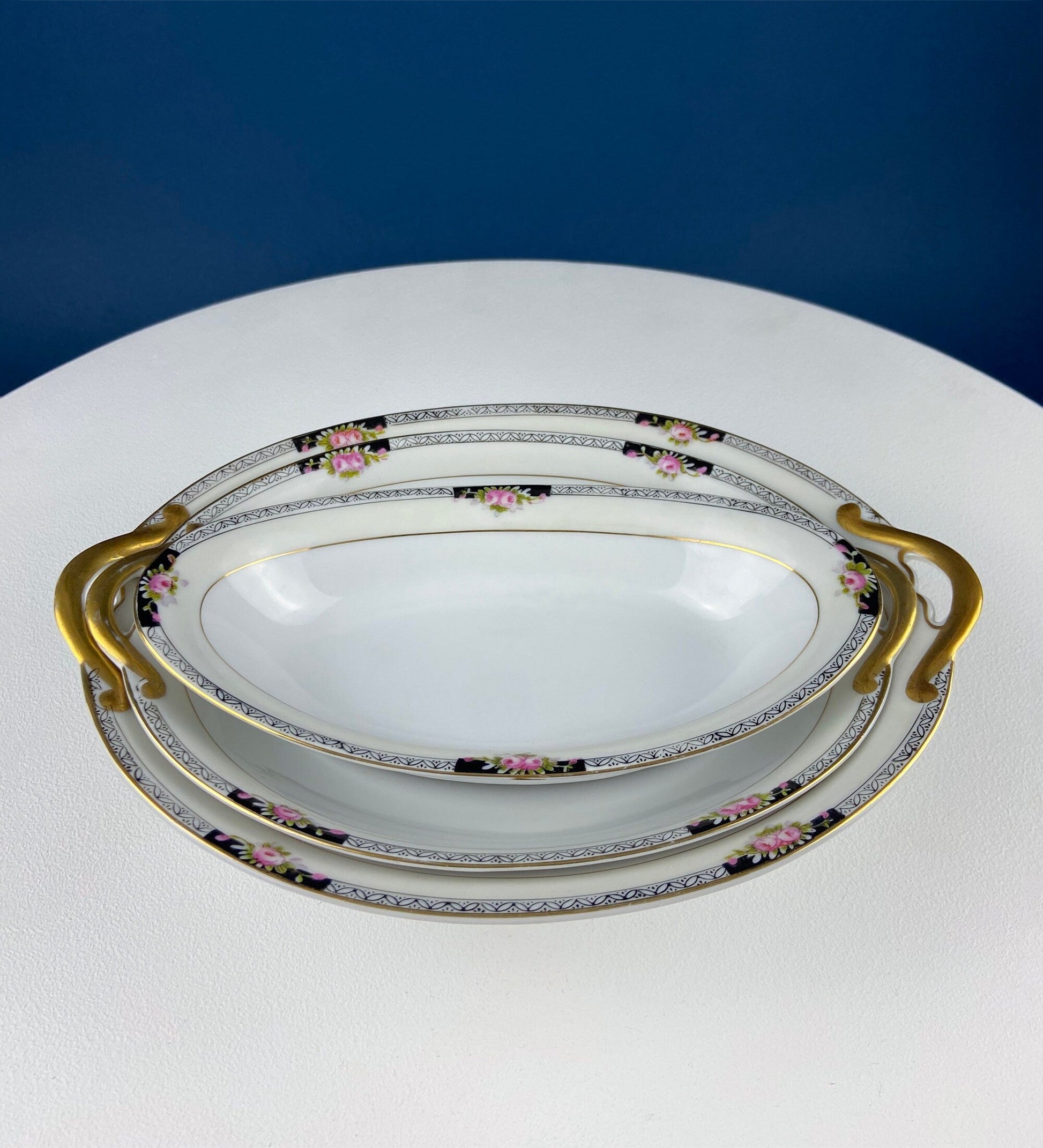 Classic Noritake Vintage Dinnerware. Beechmont Pattern. Small Rose Clusters with Black. Minimal Dining and Serving Set. Wedding Registry. - Tampa Home & Garden Store
