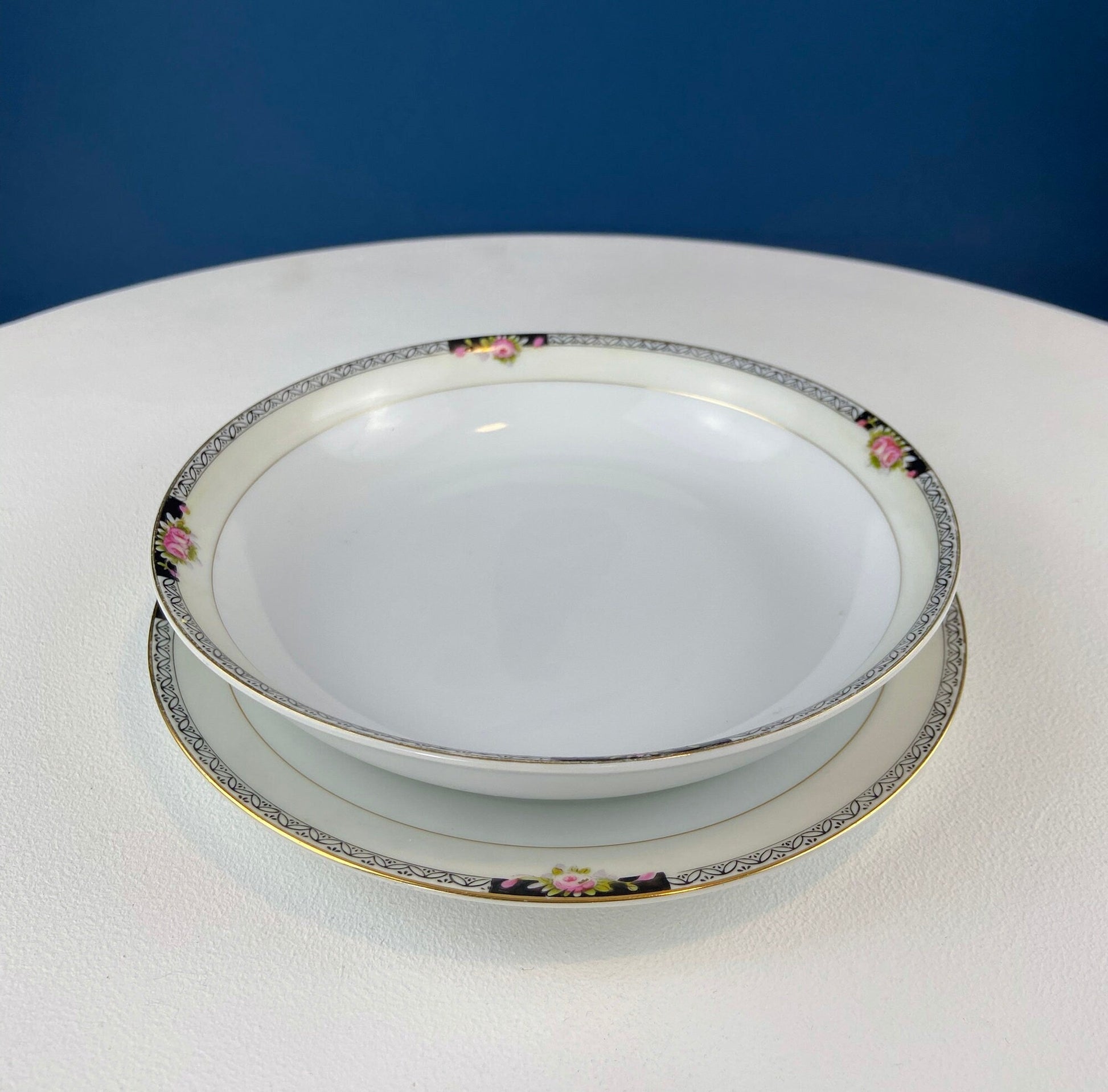 Classic Noritake Vintage Dinnerware. Beechmont Pattern. Small Rose Clusters with Black. Minimal Dining and Serving Set. Wedding Registry. - Tampa Home & Garden Store