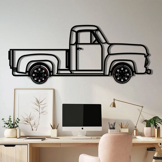 Classic Pickup Truck Metal Wall Art with Rotating Wheels - Vintage Chevy Style Silhouette - Interactive Retro Garage Decor - KAFMEKA119 - Tampa Home & Garden Store