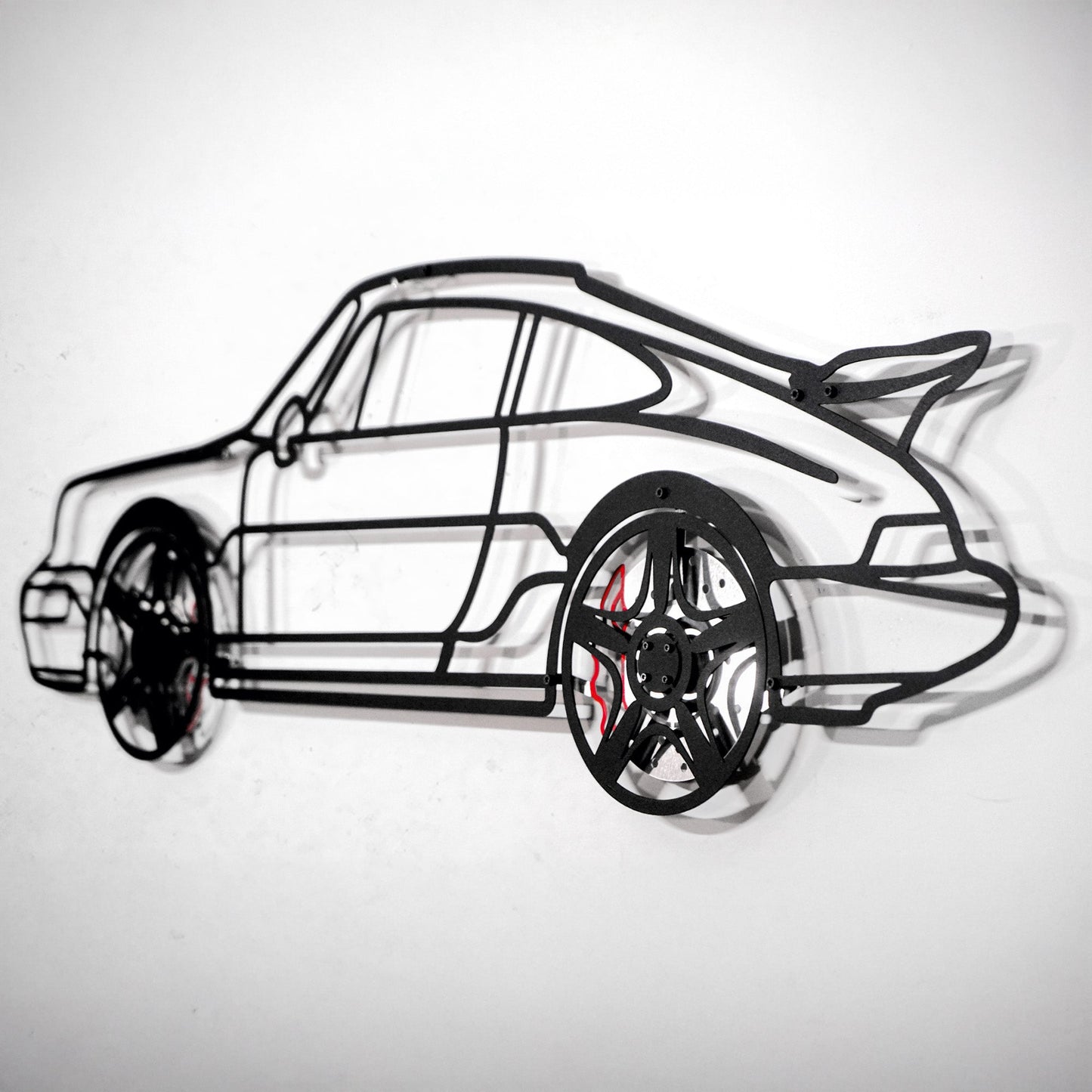 Classic Porsche 911 Wall Art – Retro Steel Silhouette with Spinning Wheels-KAFMEKA038 - Tampa Home & Garden Store