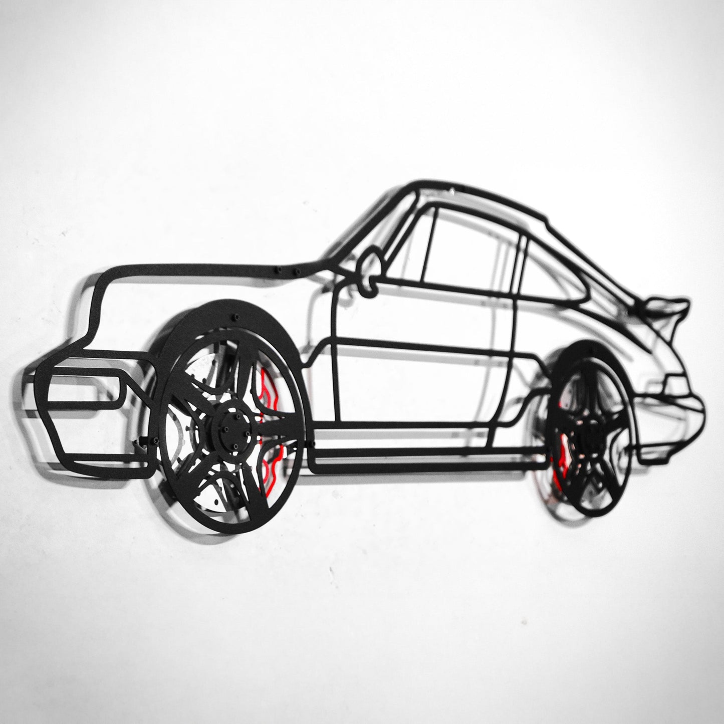 Classic Porsche 911 Wall Art – Retro Steel Silhouette with Spinning Wheels-KAFMEKA038 - Tampa Home & Garden Store