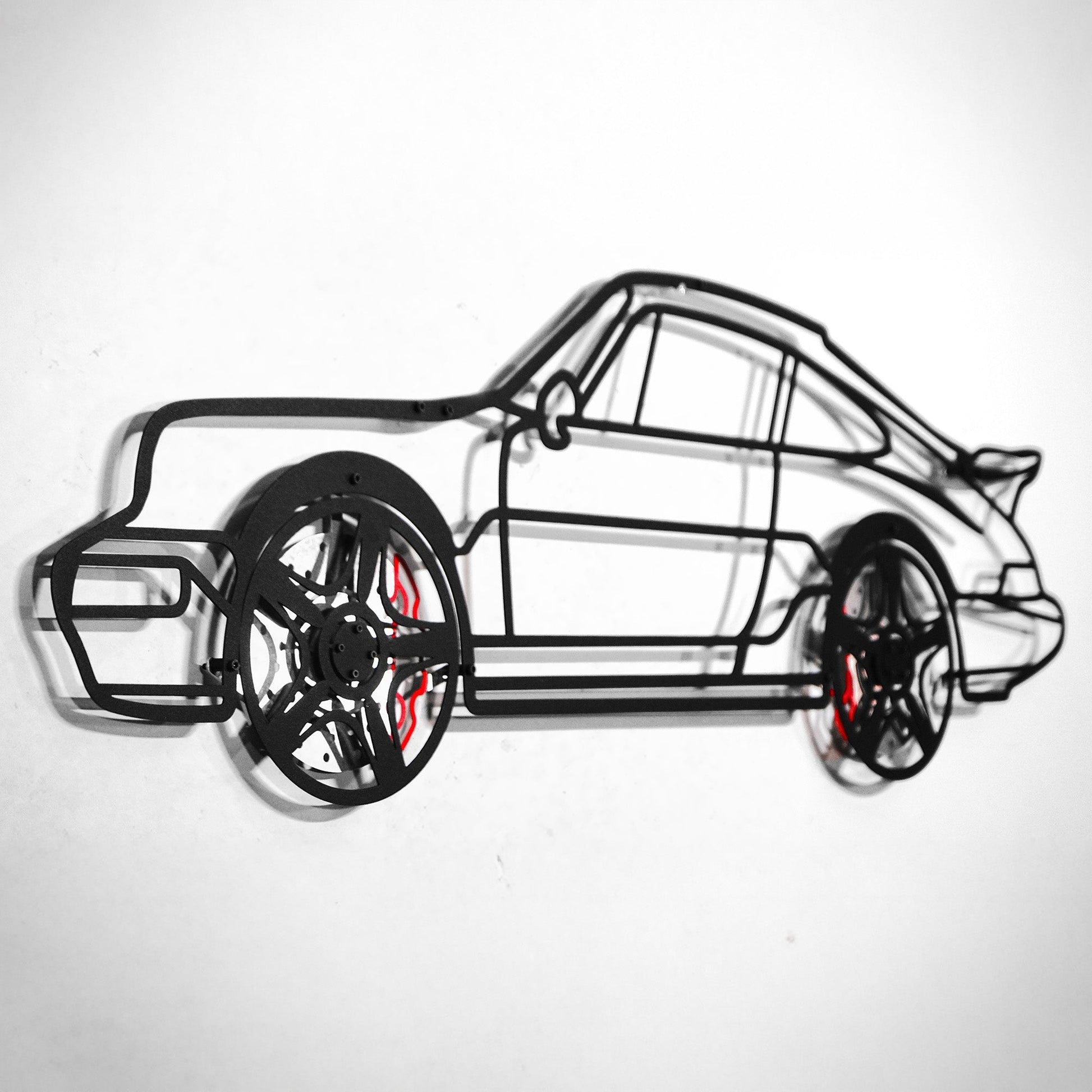 Classic Porsche 911 Wall Art – Retro Steel Silhouette with Spinning Wheels-KAFMEKA038 - Tampa Home & Garden Store