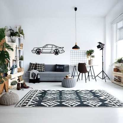 Classic Porsche 911 Wall Art – Retro Steel Silhouette with Spinning Wheels-KAFMEKA038 - Tampa Home & Garden Store