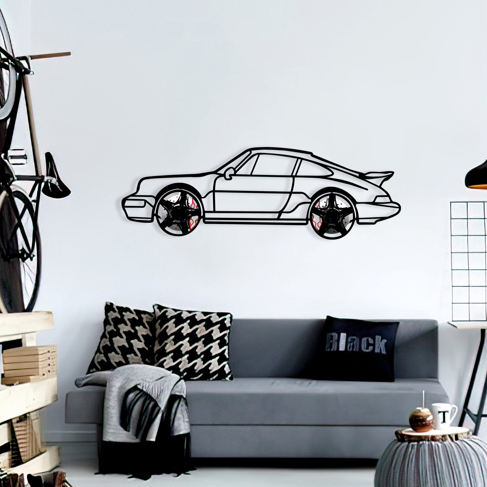 Classic Porsche 911 Wall Art – Retro Steel Silhouette with Spinning Wheels-KAFMEKA038 - Tampa Home & Garden Store