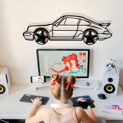 Classic Porsche 911 Wall Art – Retro Steel Silhouette with Spinning Wheels-KAFMEKA038 - Tampa Home & Garden Store