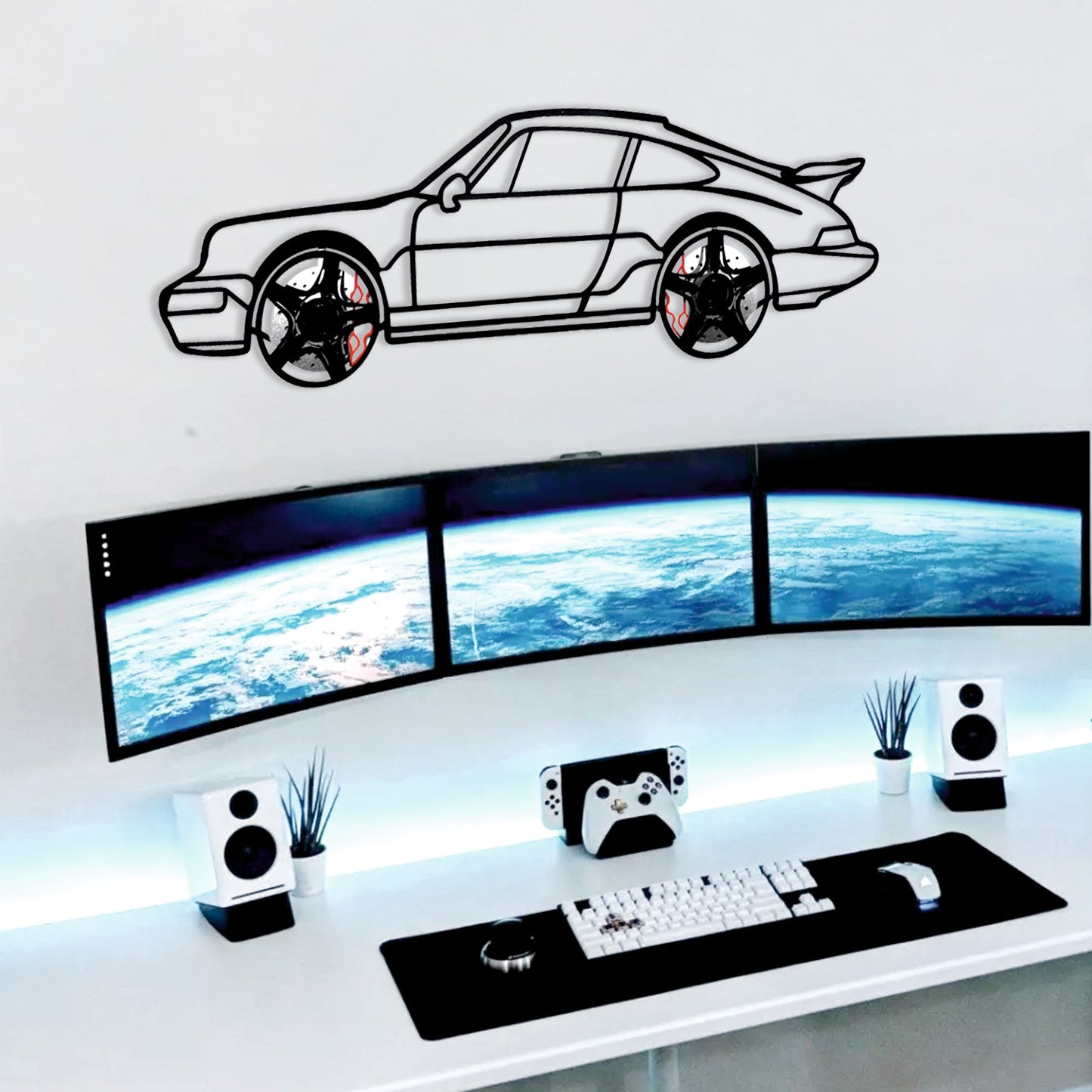 Classic Porsche 911 Wall Art – Retro Steel Silhouette with Spinning Wheels-KAFMEKA038 - Tampa Home & Garden Store