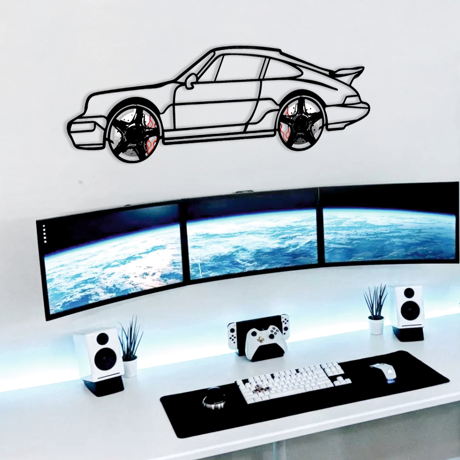 Classic Porsche 911 Wall Art – Retro Steel Silhouette with Spinning Wheels-KAFMEKA038 - Tampa Home & Garden Store