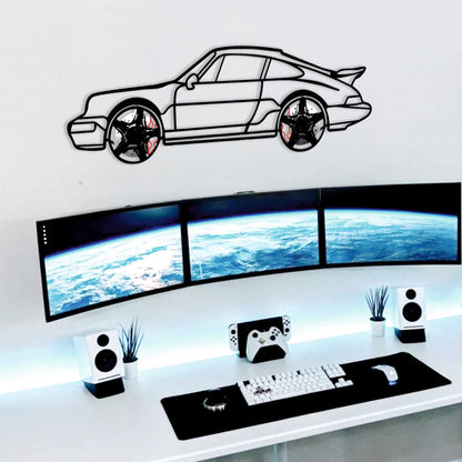 Classic Porsche 911 Wall Art – Retro Steel Silhouette with Spinning Wheels-KAFMEKA038 - Tampa Home & Garden Store