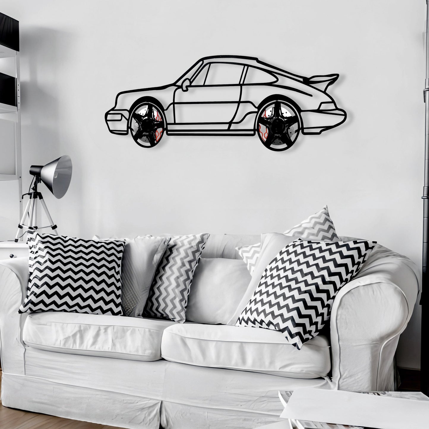 Classic Porsche 911 Wall Art – Retro Steel Silhouette with Spinning Wheels-KAFMEKA038 - Tampa Home & Garden Store