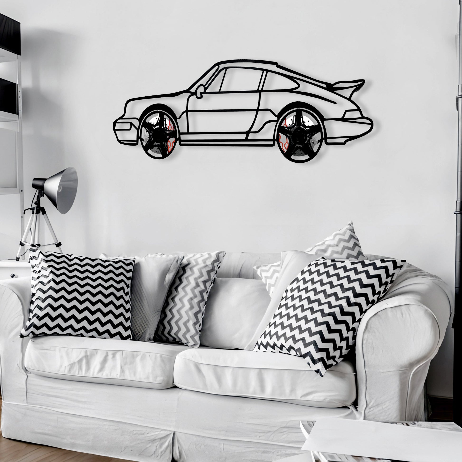 Classic Porsche 911 Wall Art – Retro Steel Silhouette with Spinning Wheels-KAFMEKA038 - Tampa Home & Garden Store