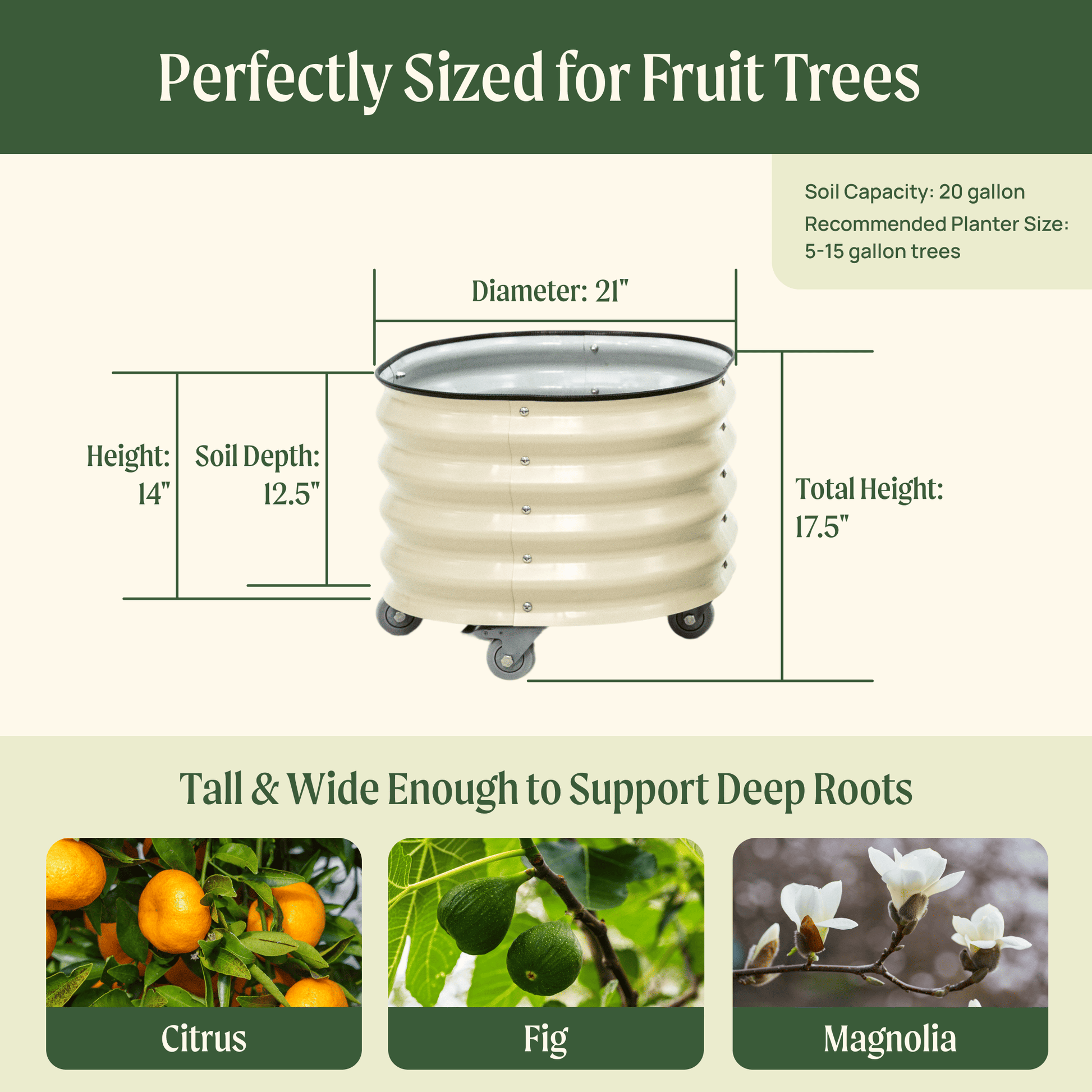 Classic Rolling Citrus Tree Planter - 2 Pack (20 Gallon) - Tampa Home & Garden Store