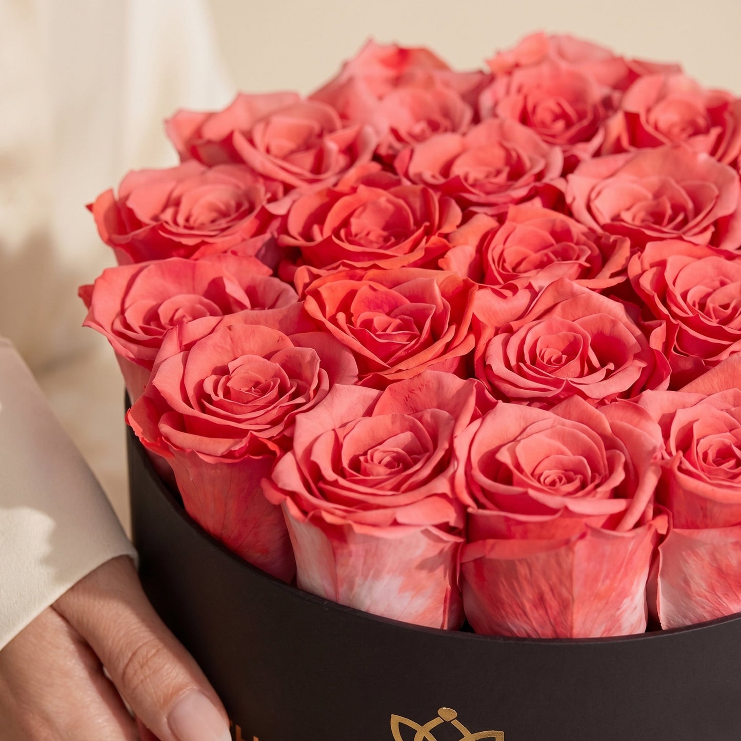 Classic Black Box Coral Roses bouquet by The Million Roses on Tampa Home & Garden Store