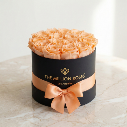 Classic Black Box filled with peach roses by The Million Roses on Tampa Home & Garden Store