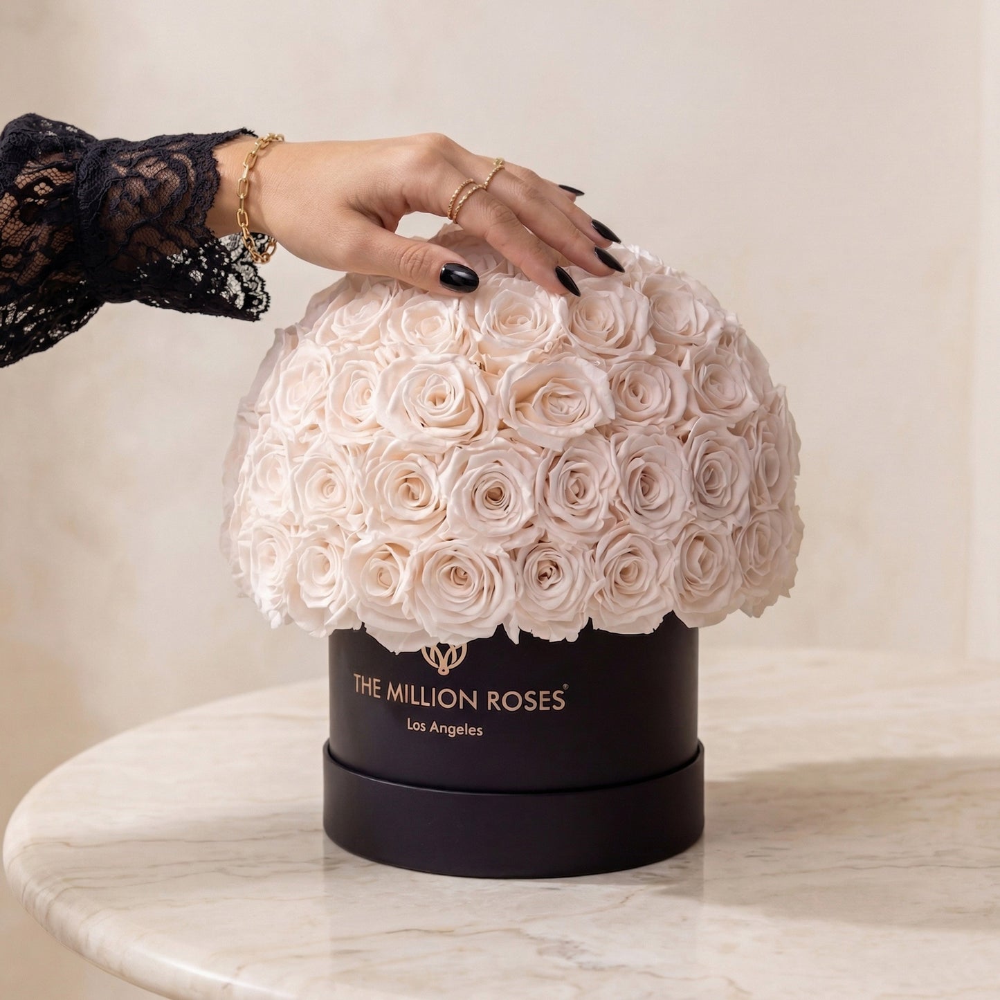 Classic Black Superdome Box with White Roses bouquet by The Million Roses on Tampa Home & Garden Store